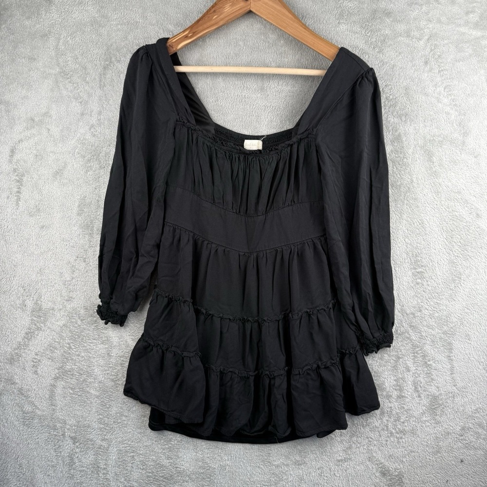 Altar'd State Mini Dress Womens M Black Long Sleeve Smocked Tiered Ruffle Gothic